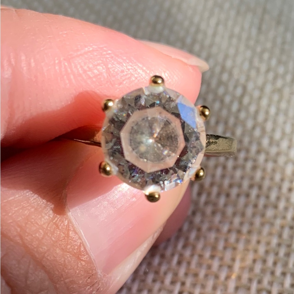GI Six Prong Solitaire Round Cut Moissanite Gold Plated Engagement Ring size 6